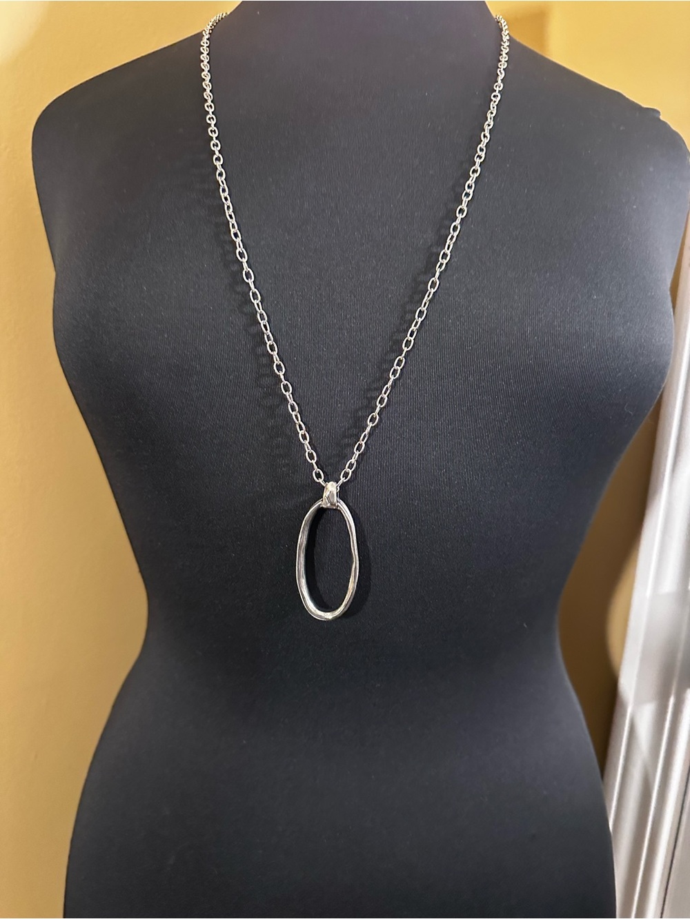 Silver Long Oval Pendant Necklace - Women Jewelry